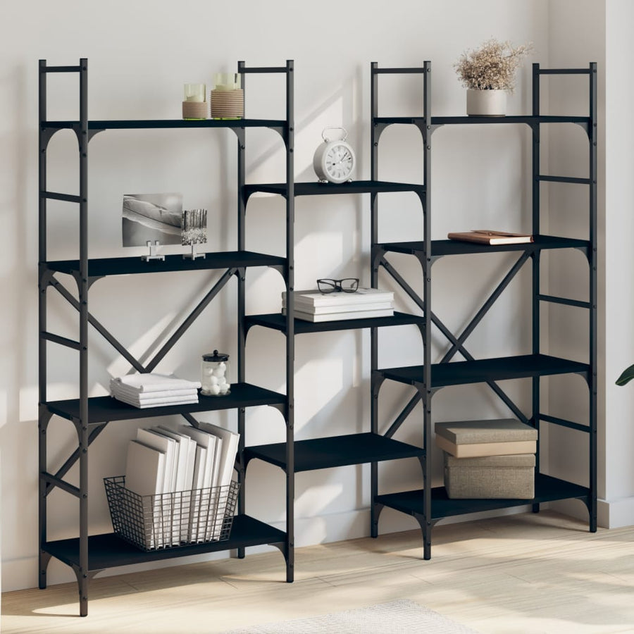 Boekenkast 60X28,5X36,5 Cm Bewerkt Hout 160 x 28.5 x 136.5 cm Zwart