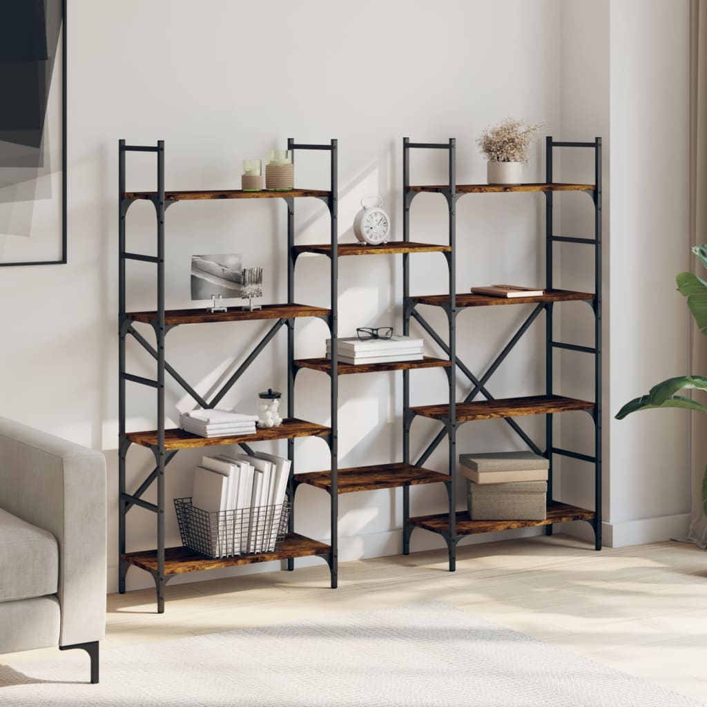 Boekenkast 160X28,5X136,5 Cm Bewerkt Hout Kleurig Gerookt Eiken 160 cm