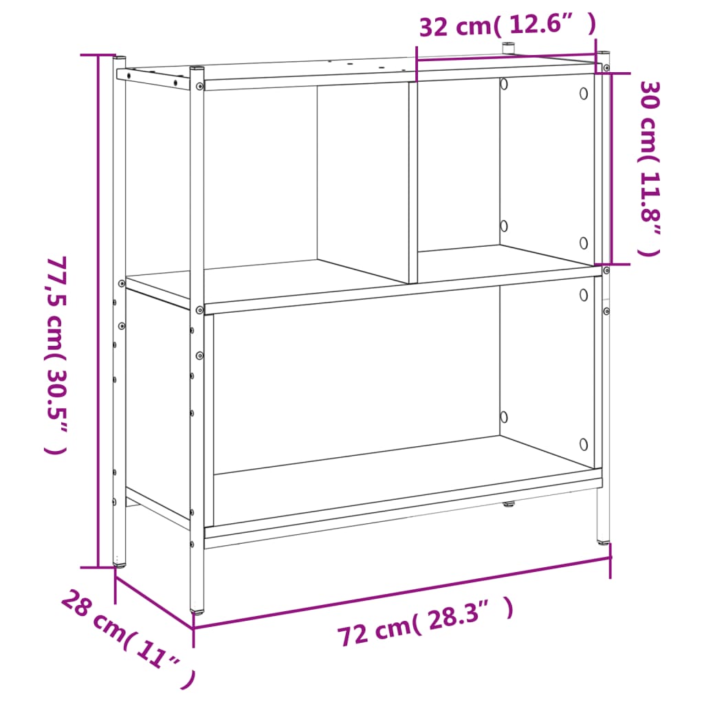 Boekenkast 72X28X77,5 Cm Bewerkt Hout 72 x 28 x 77.5 cm Zwart