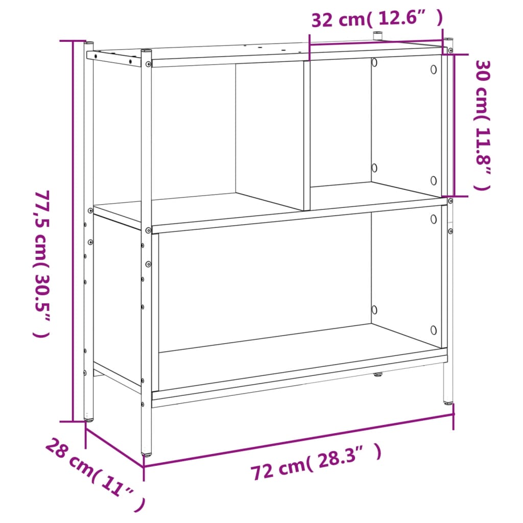 Boekenkast 72X28X77,5 Cm Bewerkt Hout Kleurig 72 x 28 x 77.5 cm Gerookt eiken
