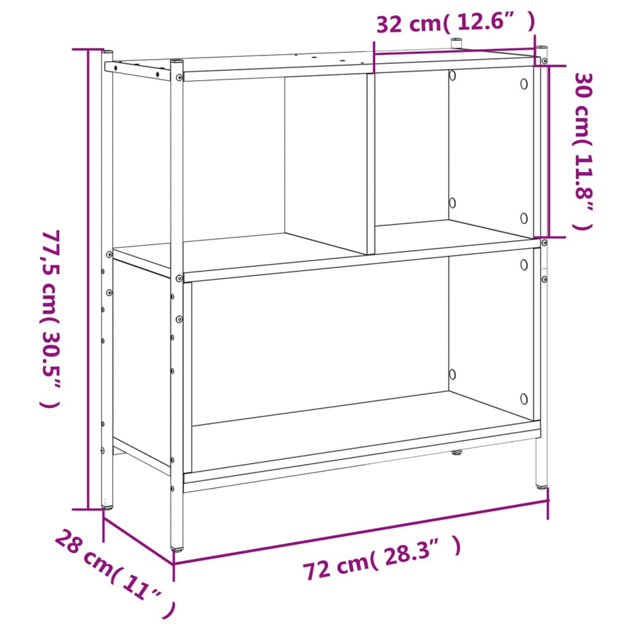 Boekenkast 72X28X77,5 Cm Bewerkt Hout Eikenkleur 72 x 28 x 77.5 cm Grijs sonoma