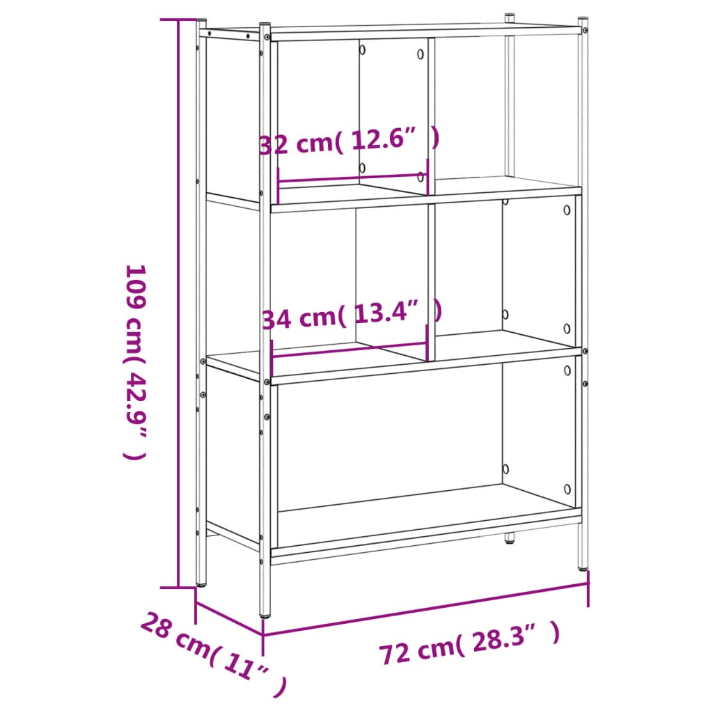 Boekenkast Bewerkt Hout Bruineikenkleurig 72 x 28 x 109 cm bruin eikenkleur