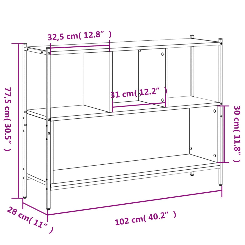 Boekenkast 02X28X77,5 Cm Bewerkt Hout Eikenkleur Grijs sonoma