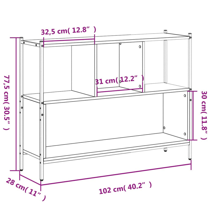 Boekenkast 02X28X77,5 Cm Bewerkt Hout Eikenkleur Grijs sonoma
