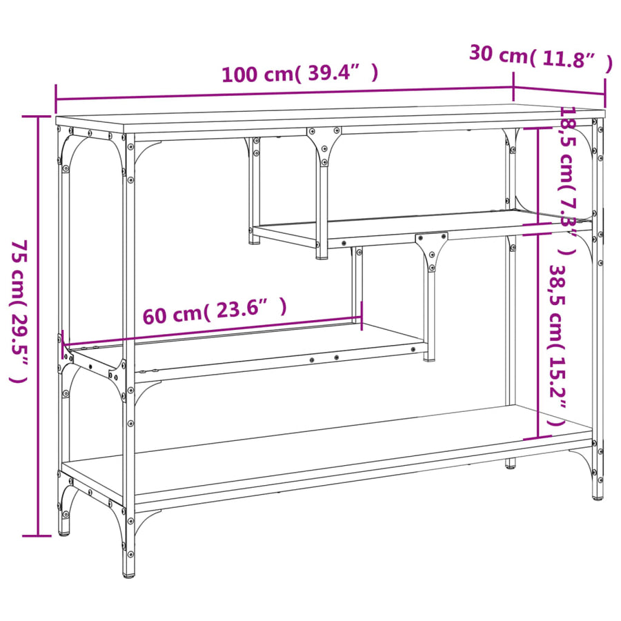 Wandtafel 00X30X75 Cm Bewerkt Hout Eikenkleurig Grijs sonoma