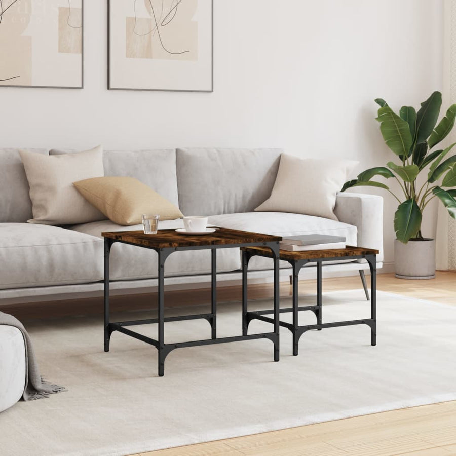 -Delige Tafeltjesset Bewerkt Hout Kleurig Gerookt eiken