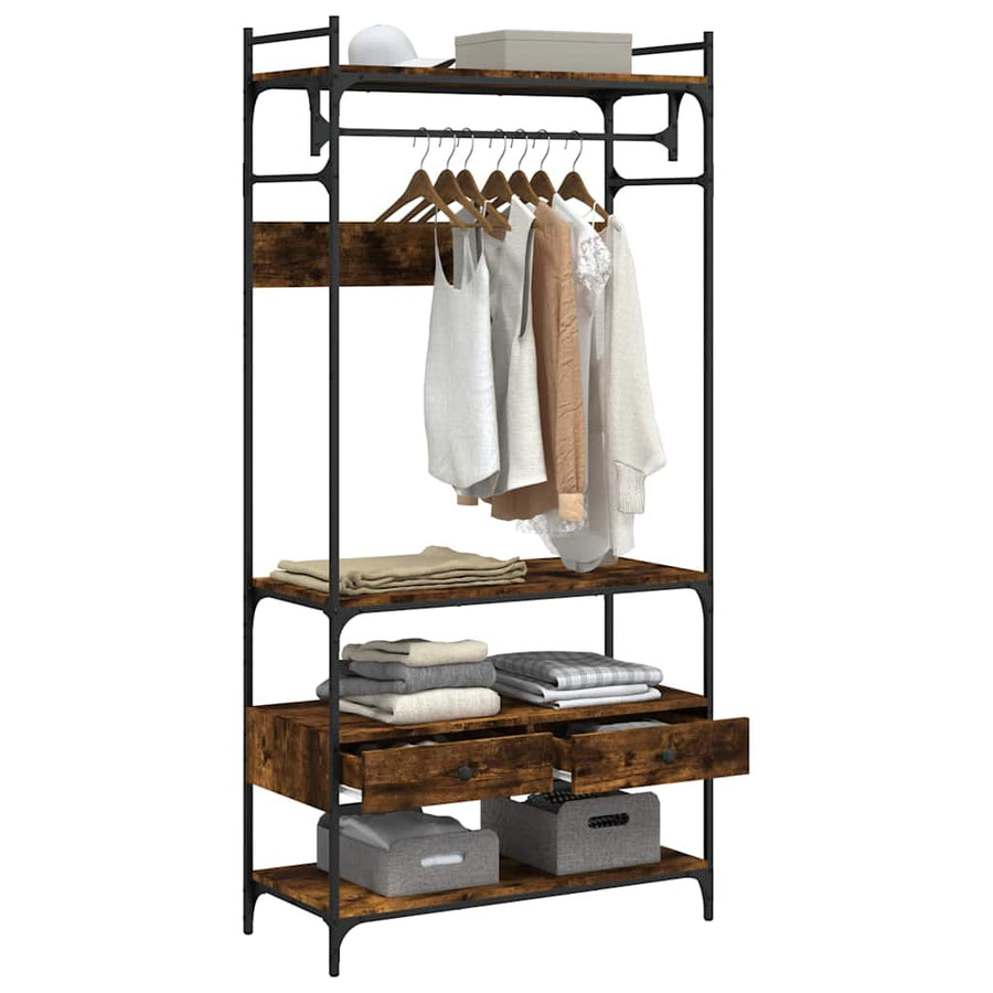 Kledingkast Met Lades 89X39X184,5 Cm Bewerkt Hout Gerookt eiken