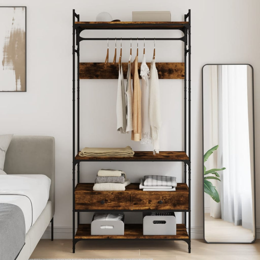Kledingkast Met Lades 89X39X184,5 Cm Bewerkt Hout Gerookt eiken
