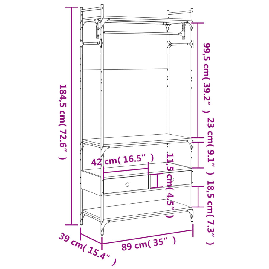 Kledingkast Met Lades 89X39X84,5 Cm Bewerkt Hout Grijs sonoma