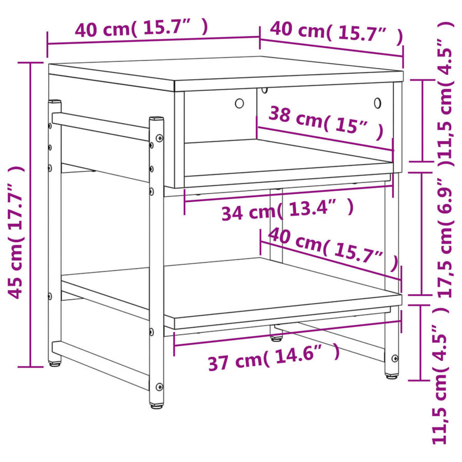 Salontafel 40x40x45 cm bewerkt hout gerookt eikenkleurig
