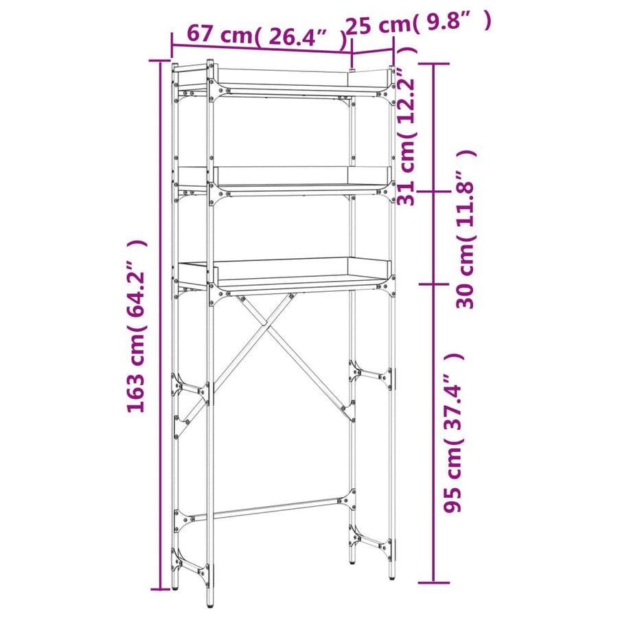 Wasmachinekast 67x25x163 cm bewerkt hout sonoma eikenkleurig