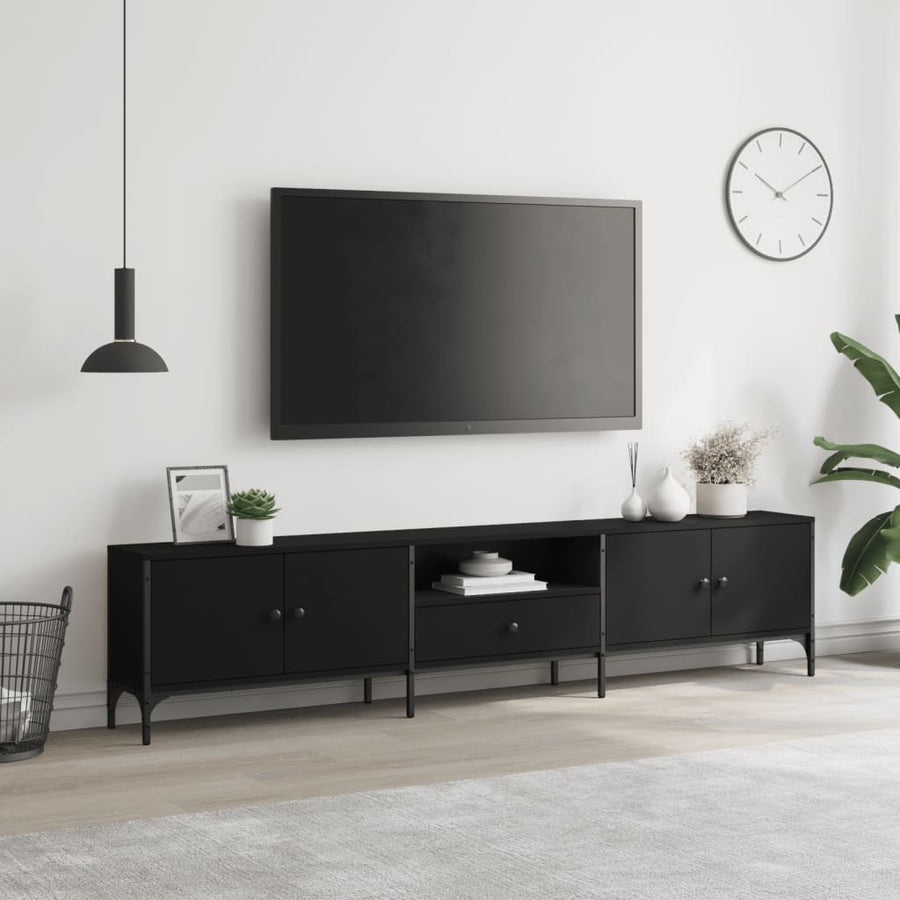 Tv-Meubel Met Lade 200X25X44 Cm Bewerkt Hout Zwart