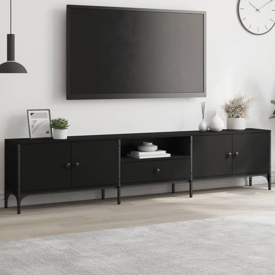 Tv-Meubel Met Lade 200X25X44 Cm Bewerkt Hout Zwart