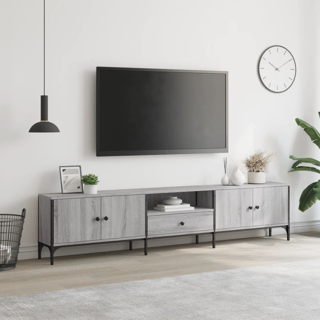 Tv-Meubel Met Lade 200X25X44 Cm Bewerkt Hout Eiken Grijs sonoma