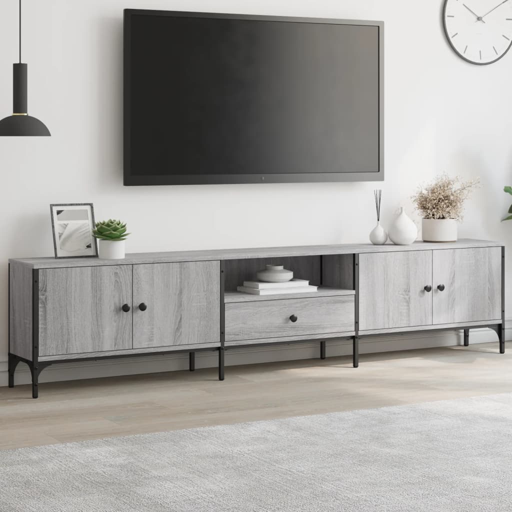 Tv-Meubel Met Lade 200X25X44 Cm Bewerkt Hout Eiken Grijs sonoma