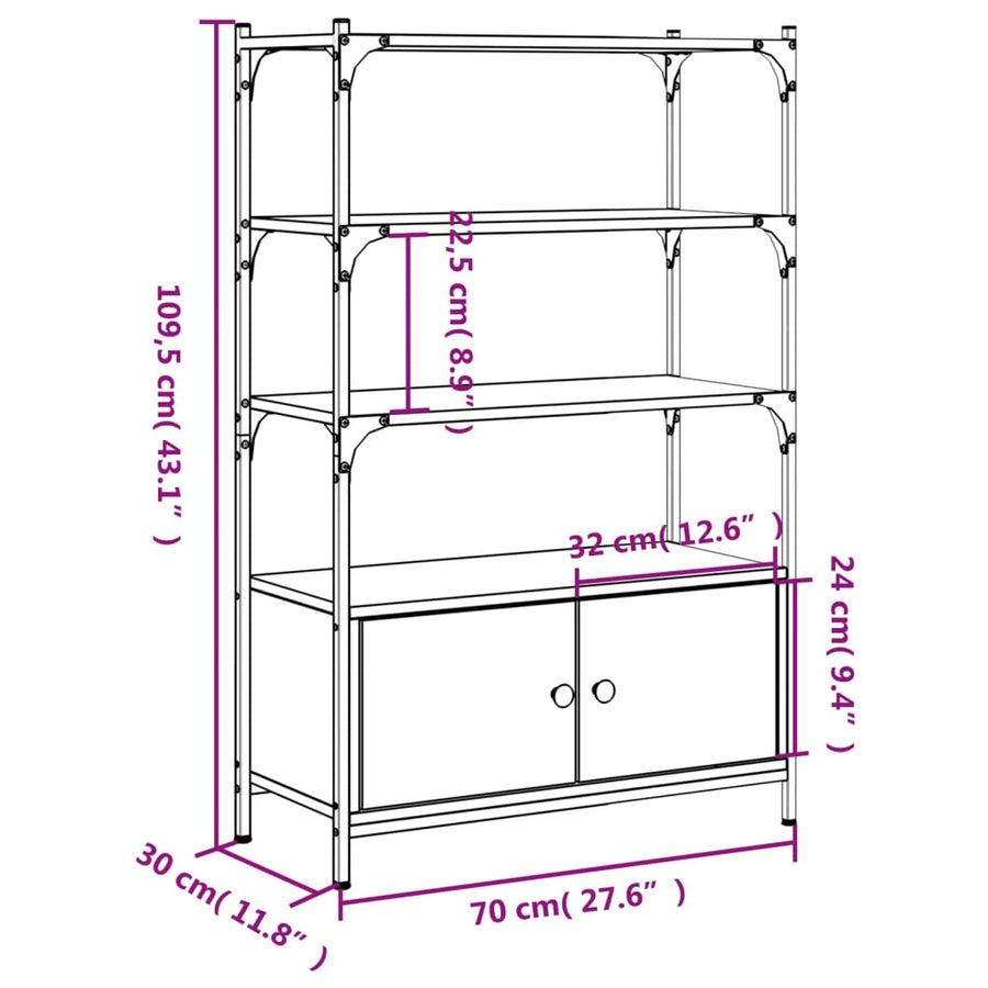 Boekenkast 3-Laags 70X30X109,5 Cm Bewerkt Hout 70 cm