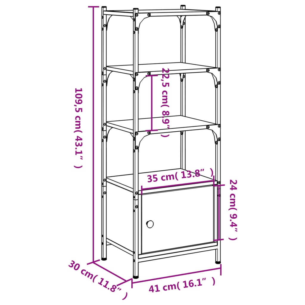 Boekenkast 3-Laags 4X30X09,5 Cm Bewerkt Hout 41 x 30 x 109.5 cm Zwart