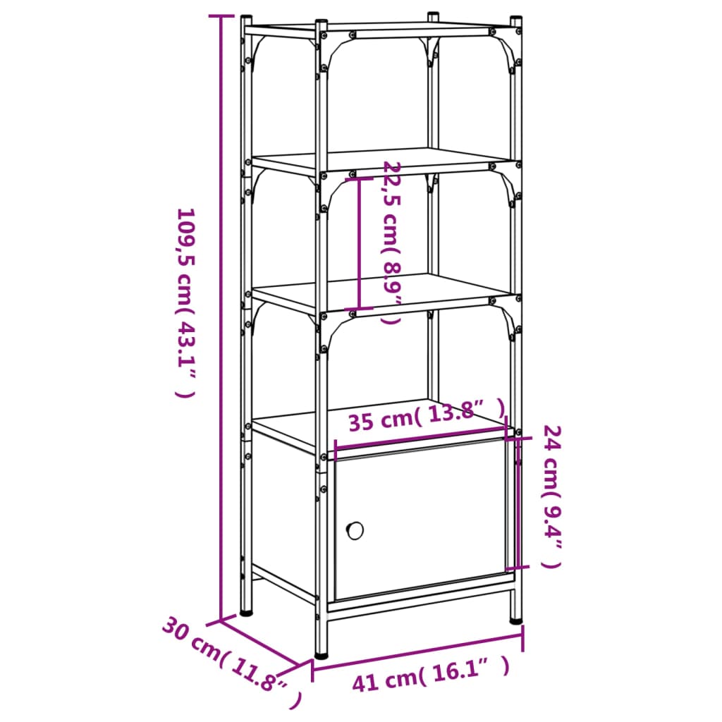 Boekenkast 3-Laags 4X30X09,5 Cm Bewerkt Hout 41 x 30 x 109.5 cm Grijs sonoma