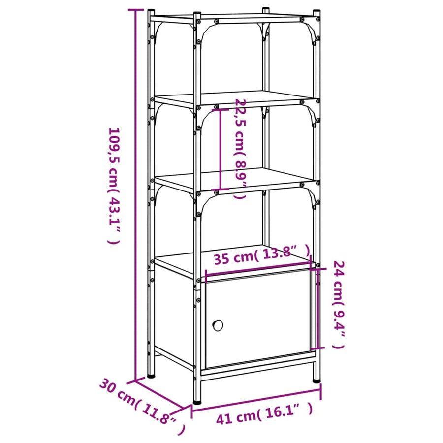 Boekenkast 3-Laags 4X30X09,5 Cm Bewerkt Hout 41 x 30 x 109.5 cm Grijs sonoma