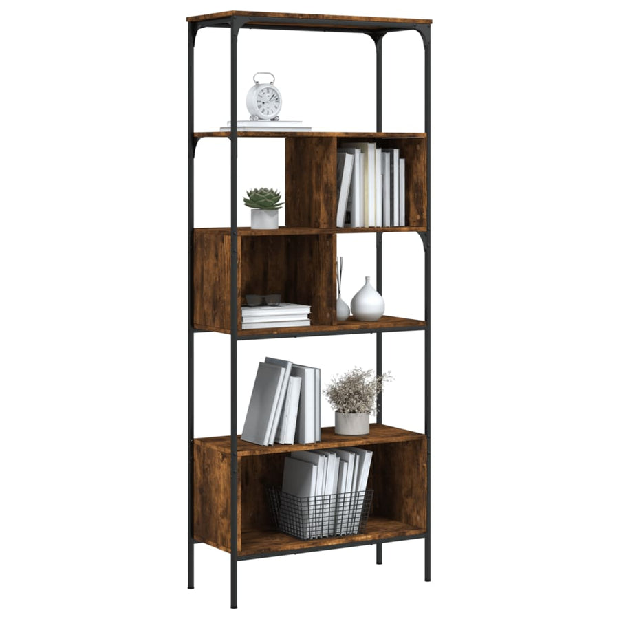 Boekenkast 5-Laags 76X33X88,5 Cm Bewerkt Hout Gerookt eiken