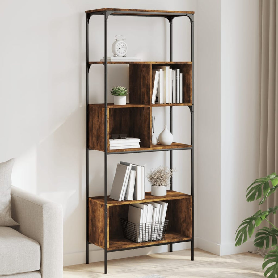 Boekenkast 5-Laags 76X33X88,5 Cm Bewerkt Hout Gerookt eiken