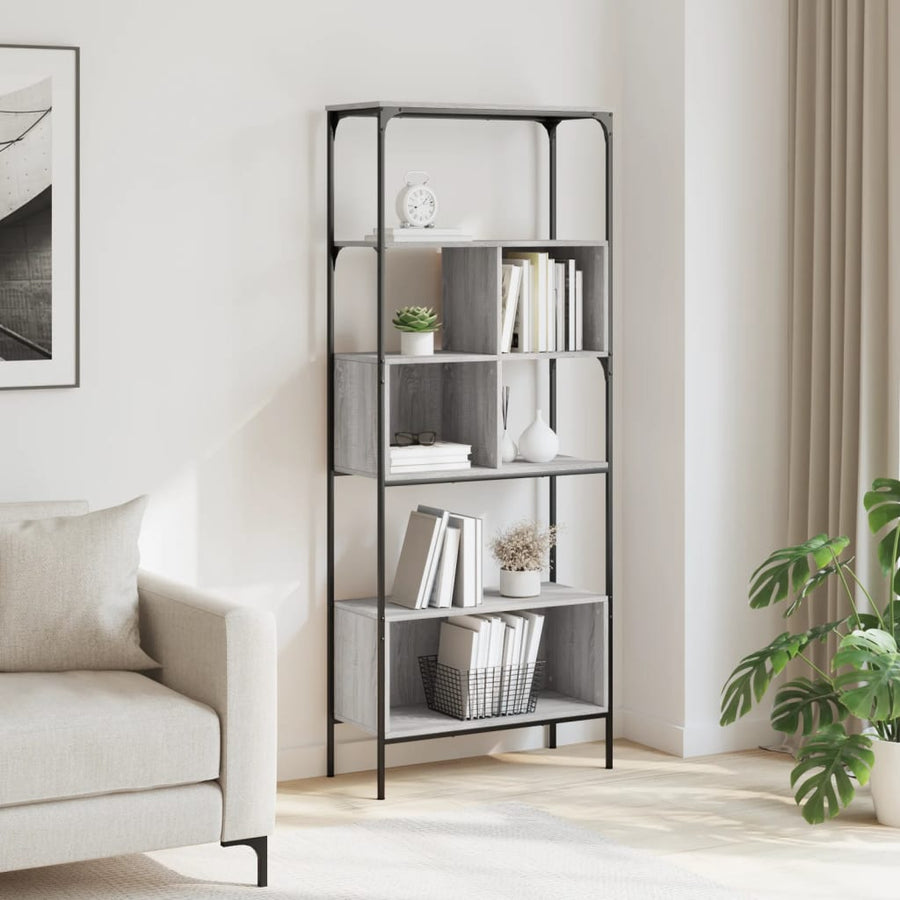 Boekenkast 5-Laags 76X33X88,5 Cm Bewerkt Hout Grijs sonoma