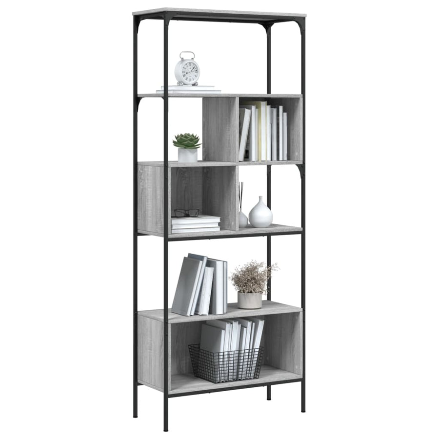 Boekenkast 5-Laags 76X33X88,5 Cm Bewerkt Hout Grijs sonoma