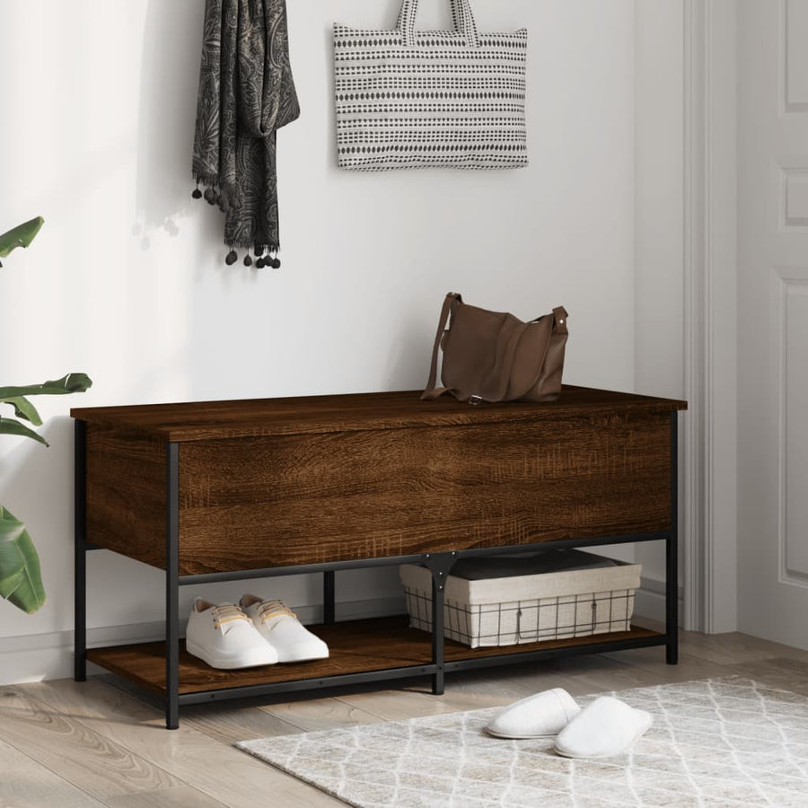 Opbergbankje 100X42,5X47 Cm Bewerkt Hout Bruineikenkleurig 100 x 42.5 x 47 cm bruin eikenkleur