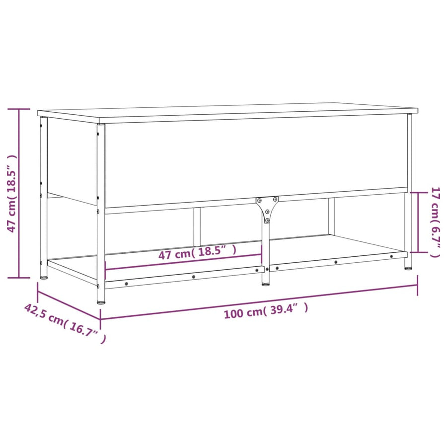 Opbergbankje 100X42,5X47 Cm Bewerkt Hout Bruineikenkleurig 100 x 42.5 x 47 cm bruin eikenkleur