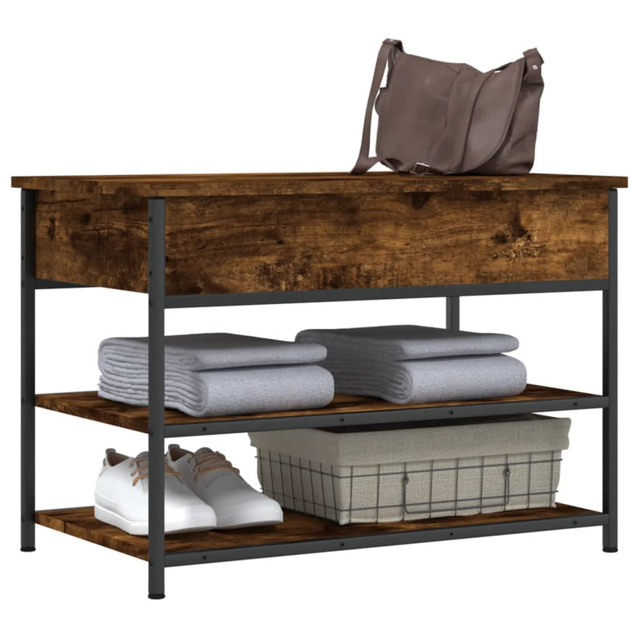 Schoenenbankje 70X42,5X50 Cm Bewerkt Hout Kleurig 70 x 42.5 x 50 cm Gerookt eiken