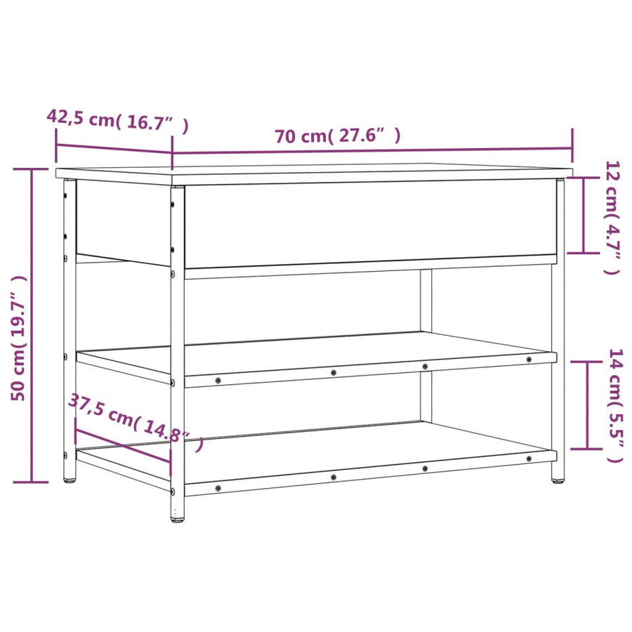Schoenenbankje 70X42,5X50 Cm Bewerkt Hout Eiken 70 x 42.5 x 50 cm Grijs sonoma