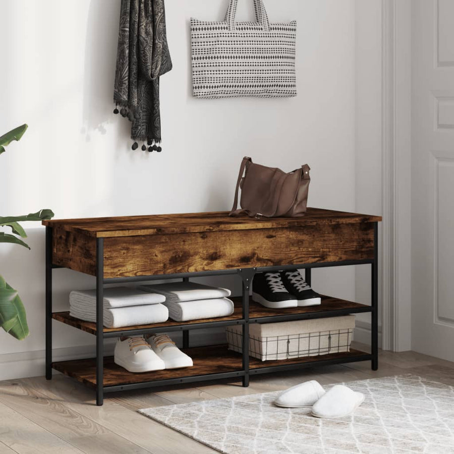 Schoenenbankje 100X42,5X50 Cm Bewerkt Hout Kleurig 100 x 42.5 x 50 cm Gerookt eiken