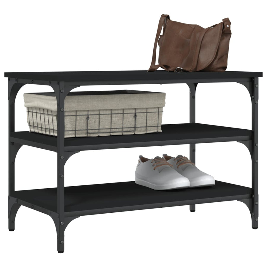 Schoenenbankje 70X38,5X49 Cm Bewerkt Hout 70 x 38.5 x 49 cm Zwart