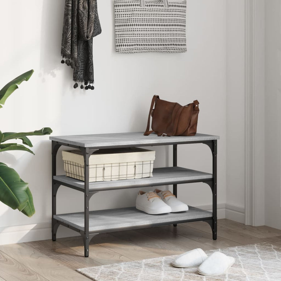 Schoenenbankje 70X38,5X49 Cm Bewerkt Hout Eiken 70 x 38.5 x 49 cm Grijs sonoma