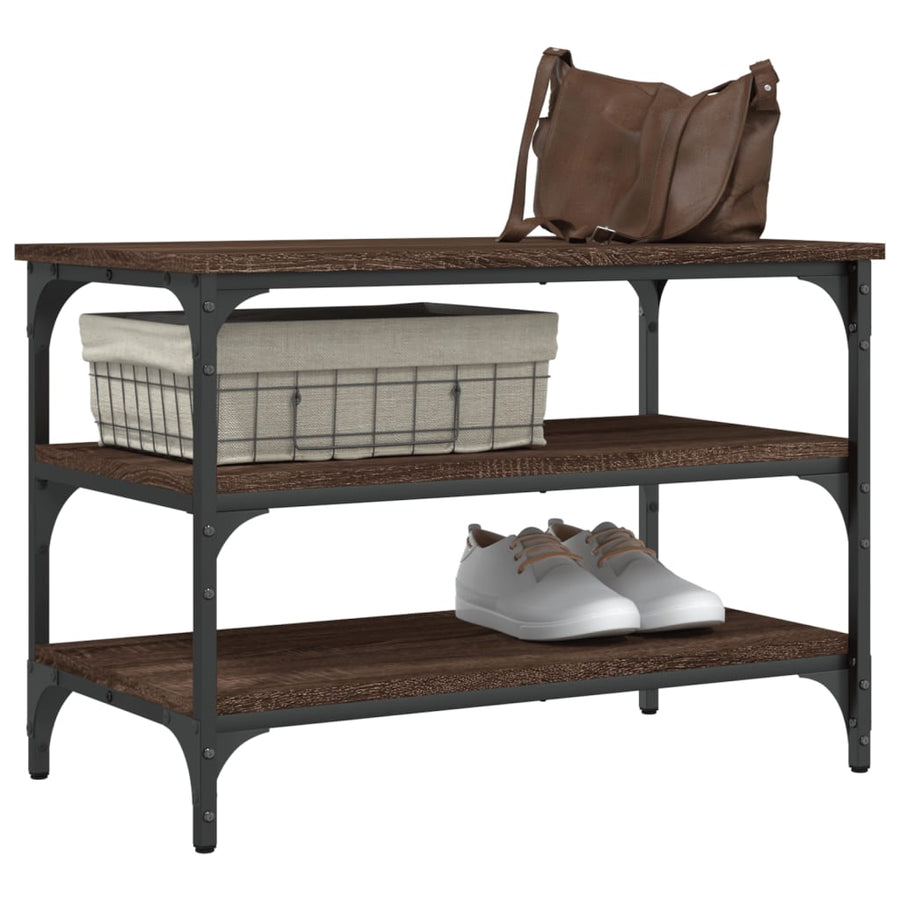 Schoenenbankje 70X38,5X49 Cm Bewerkt Hout Bruineikenkleurig 70 x 38.5 x 49 cm bruin eikenkleur