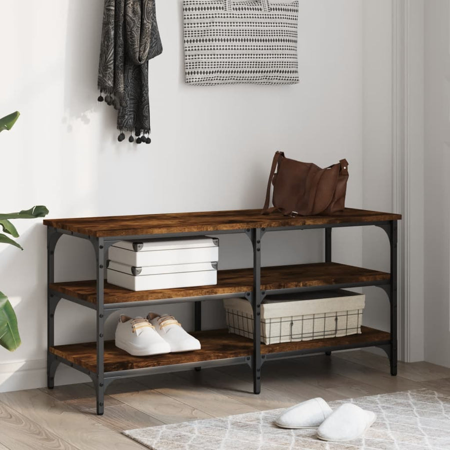 Schoenenbankje 100X38,5X49 Cm Bewerkt Hout Kleurig 100 x 38.5 x 49 cm Gerookt eiken