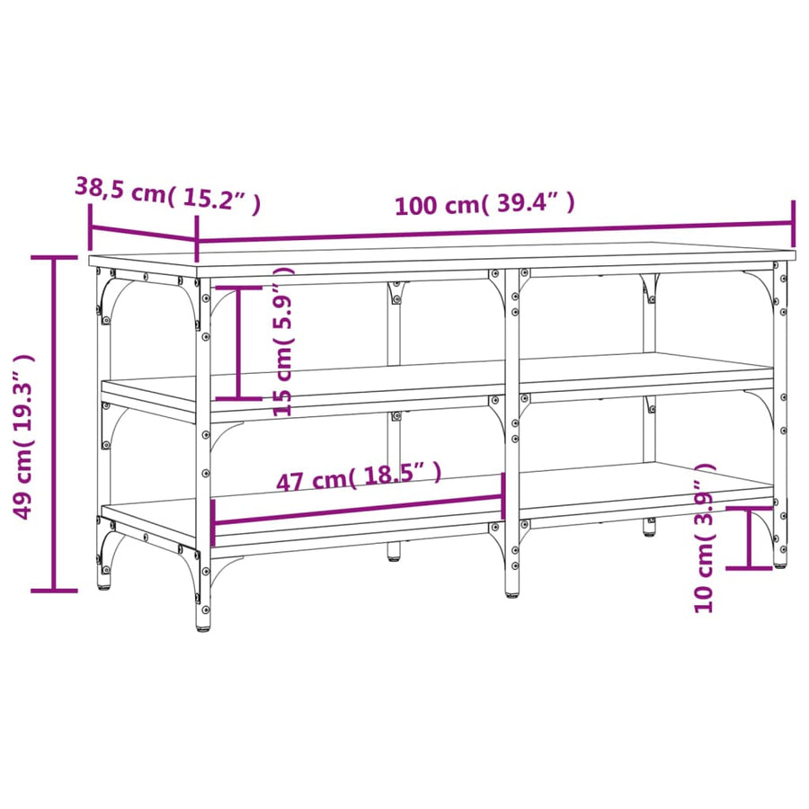 Schoenenbankje 100X38,5X49 Cm Bewerkt Hout Kleurig 100 x 38.5 x 49 cm Gerookt eiken