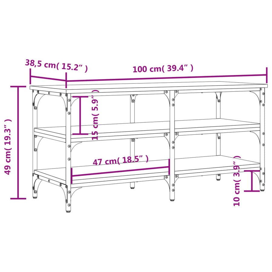 Schoenenbankje 100X38,5X49 Cm Bewerkt Hout 100 x 38.5 x 49 cm Grijs sonoma