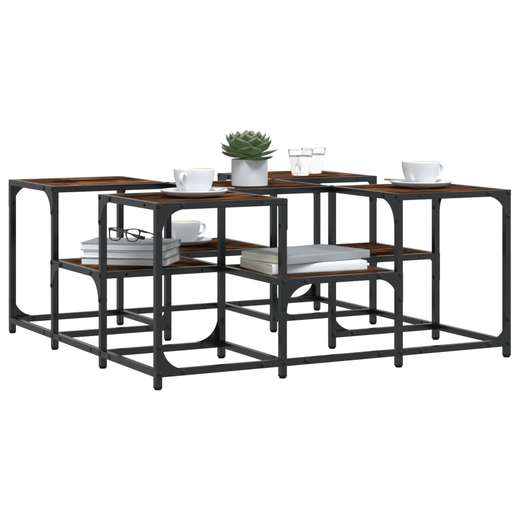 Salontafel Bewerkt Hout Kleurig 91 x 91 x 40 cm Gerookt eiken