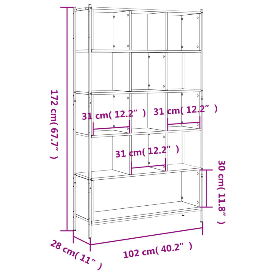 Boekenkast 02X28X72 Cm Bewerkt Hout Eikenkleurig Grijs sonoma
