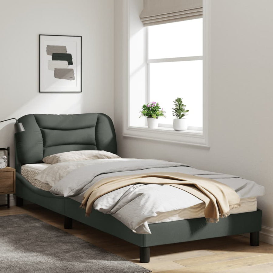 Bedframe Met Hoofdbord Stof Donkergrijs 80X200 Cm