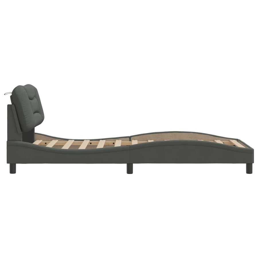 Bedframe Met Hoofdbord Stof Donkergrijs 80X200 Cm