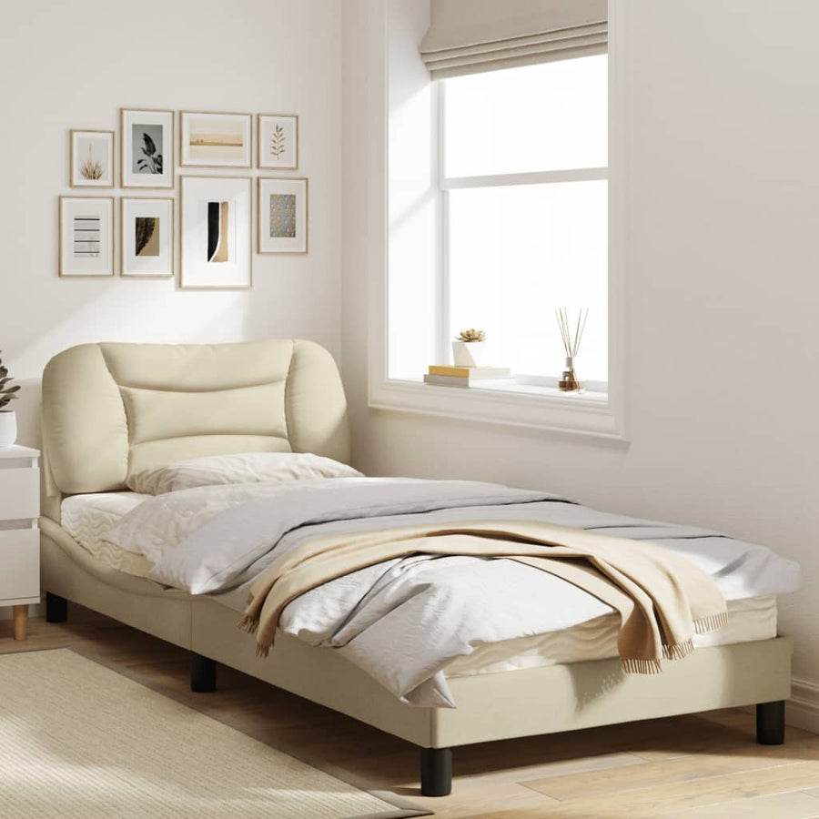 Bedframe Met Hoofdbord Stof Crèmekleurig 80X200 Cm