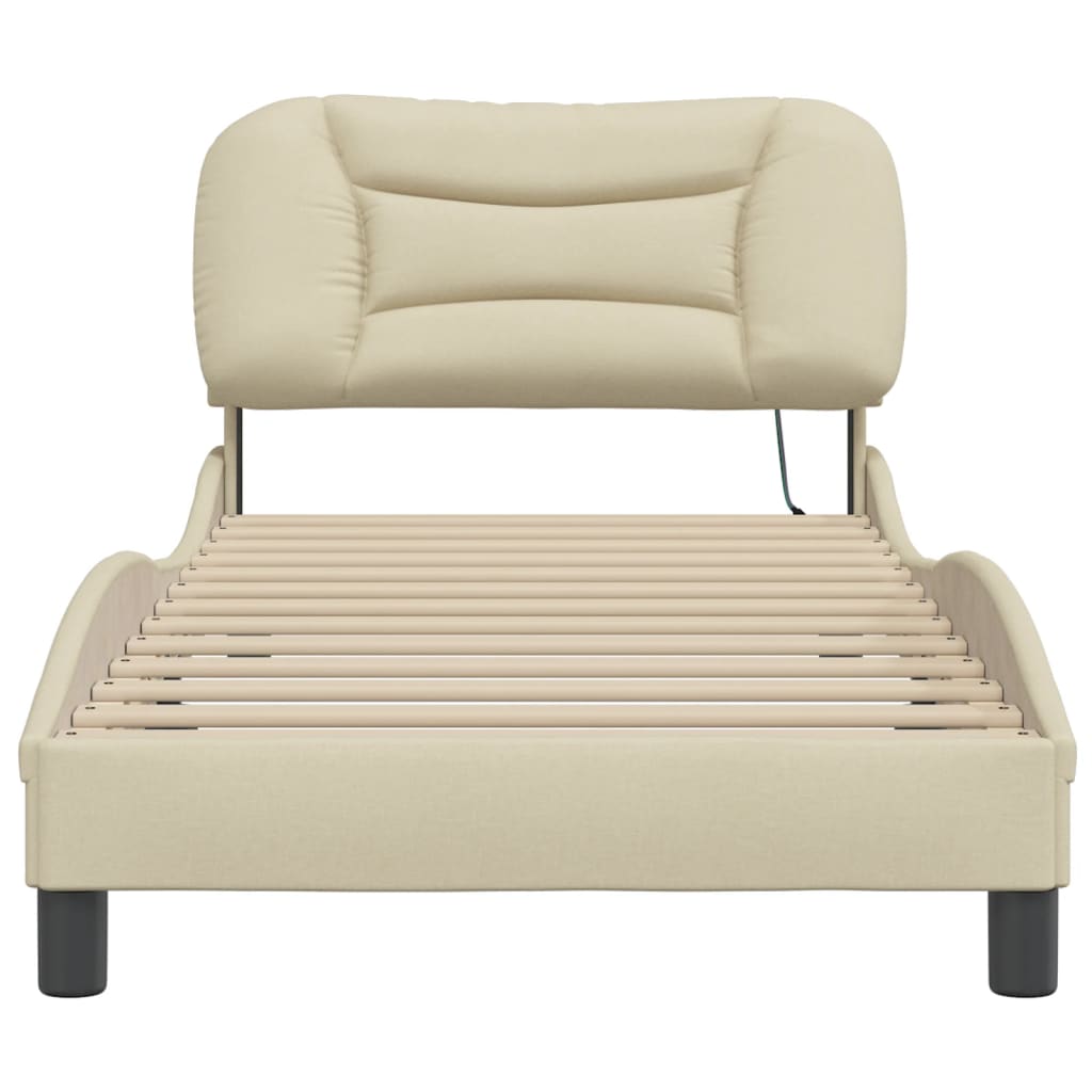 Bedframe Met Hoofdbord Stof Crèmekleurig 80X200 Cm