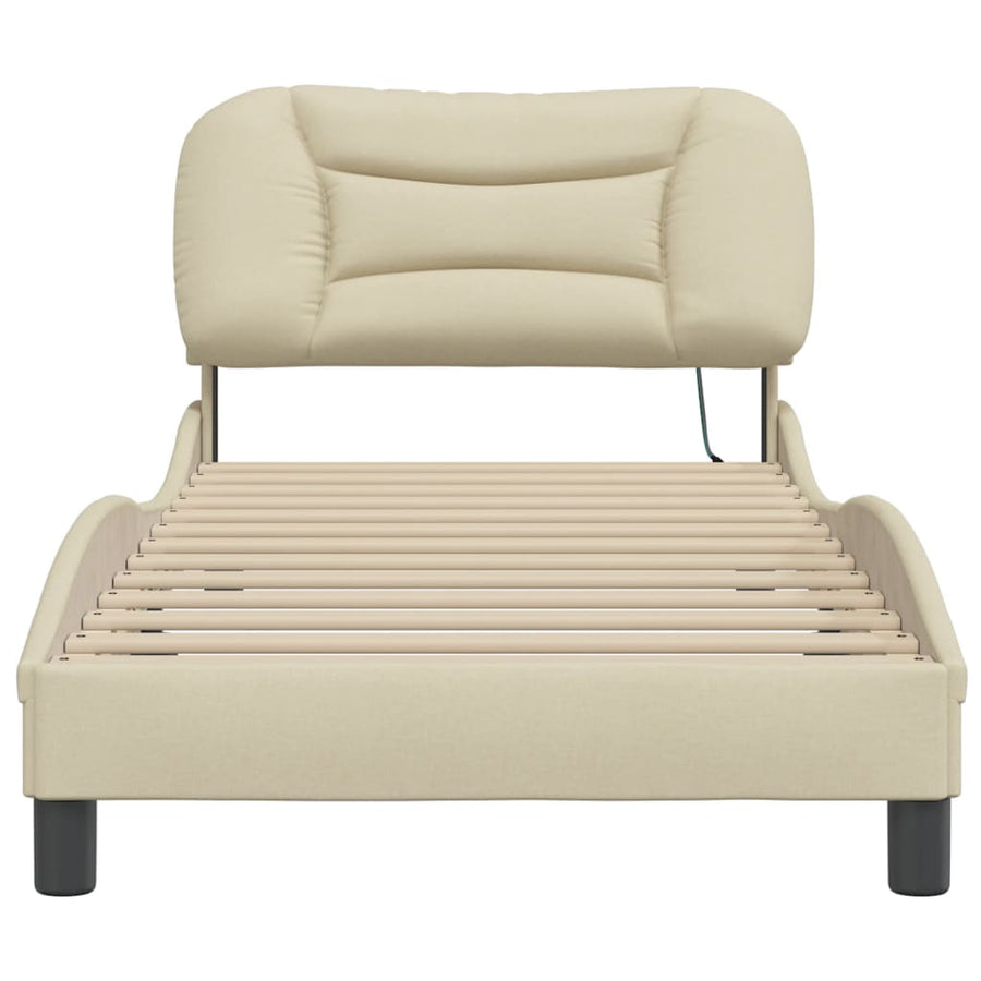 Bedframe Met Hoofdbord Stof Crèmekleurig 80X200 Cm