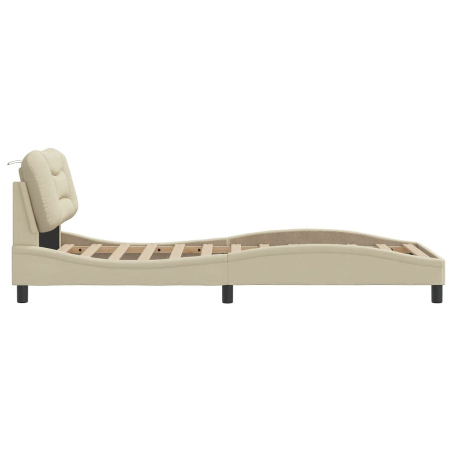 Bedframe Met Hoofdbord Stof Crèmekleurig 80X200 Cm