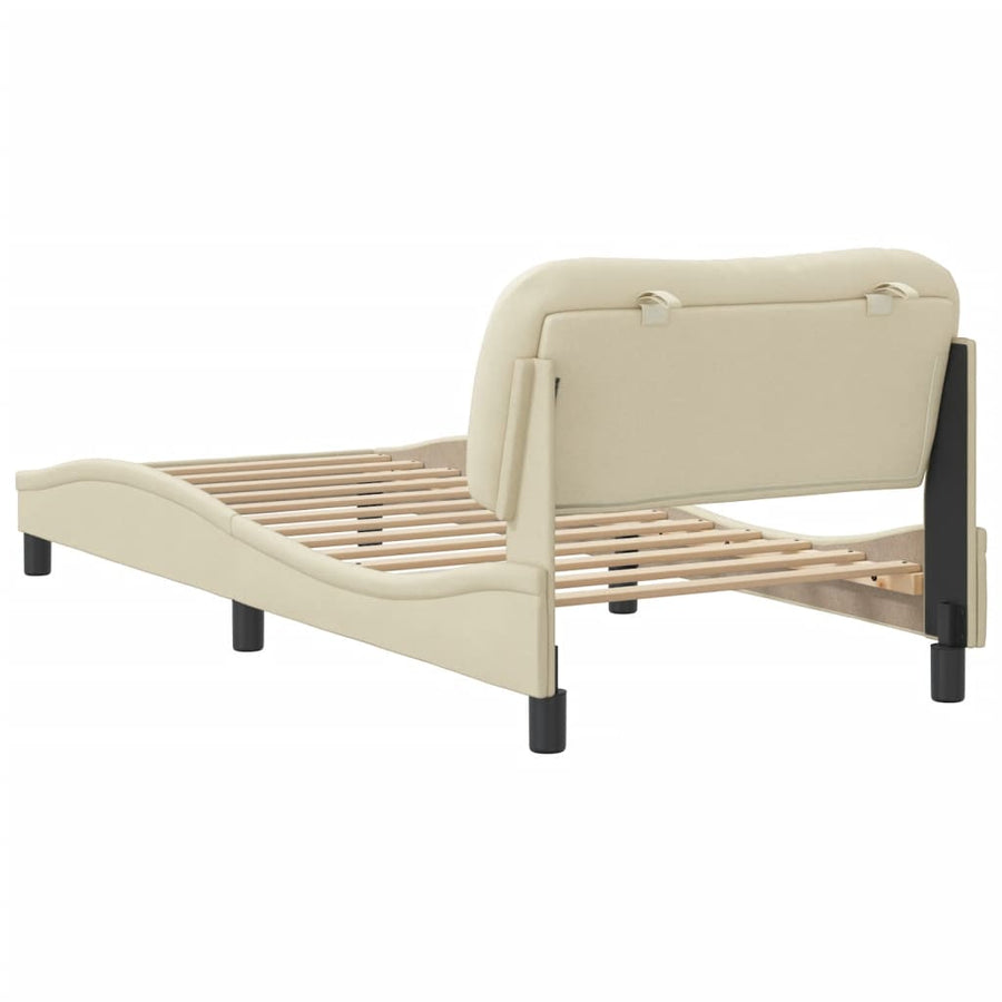 Bedframe Met Hoofdbord Stof Crèmekleurig 80X200 Cm