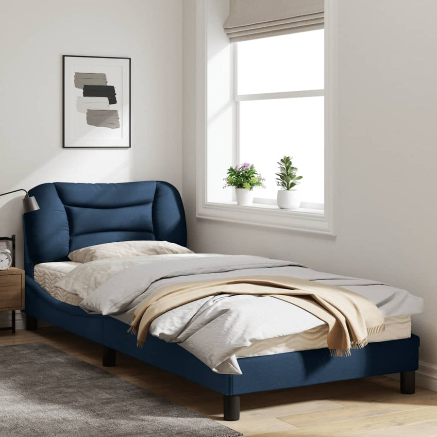 Bedframe Met Hoofdbord Stof Blauw 80X200 Cm