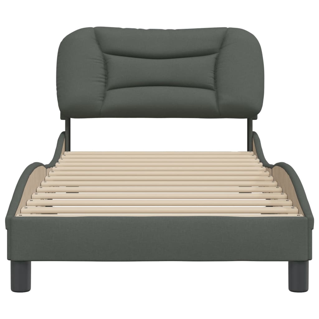 Bedframe Met Hoofdbord Stof Donkergrijs 90X190 Cm
