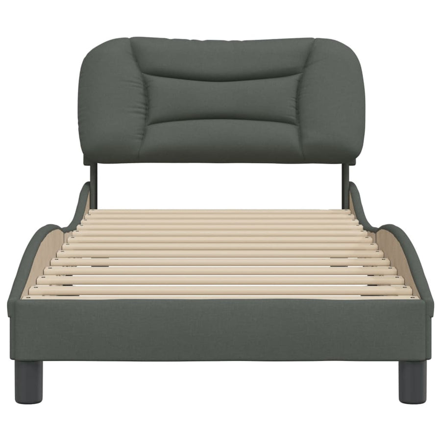 Bedframe Met Hoofdbord Stof Donkergrijs 90X190 Cm